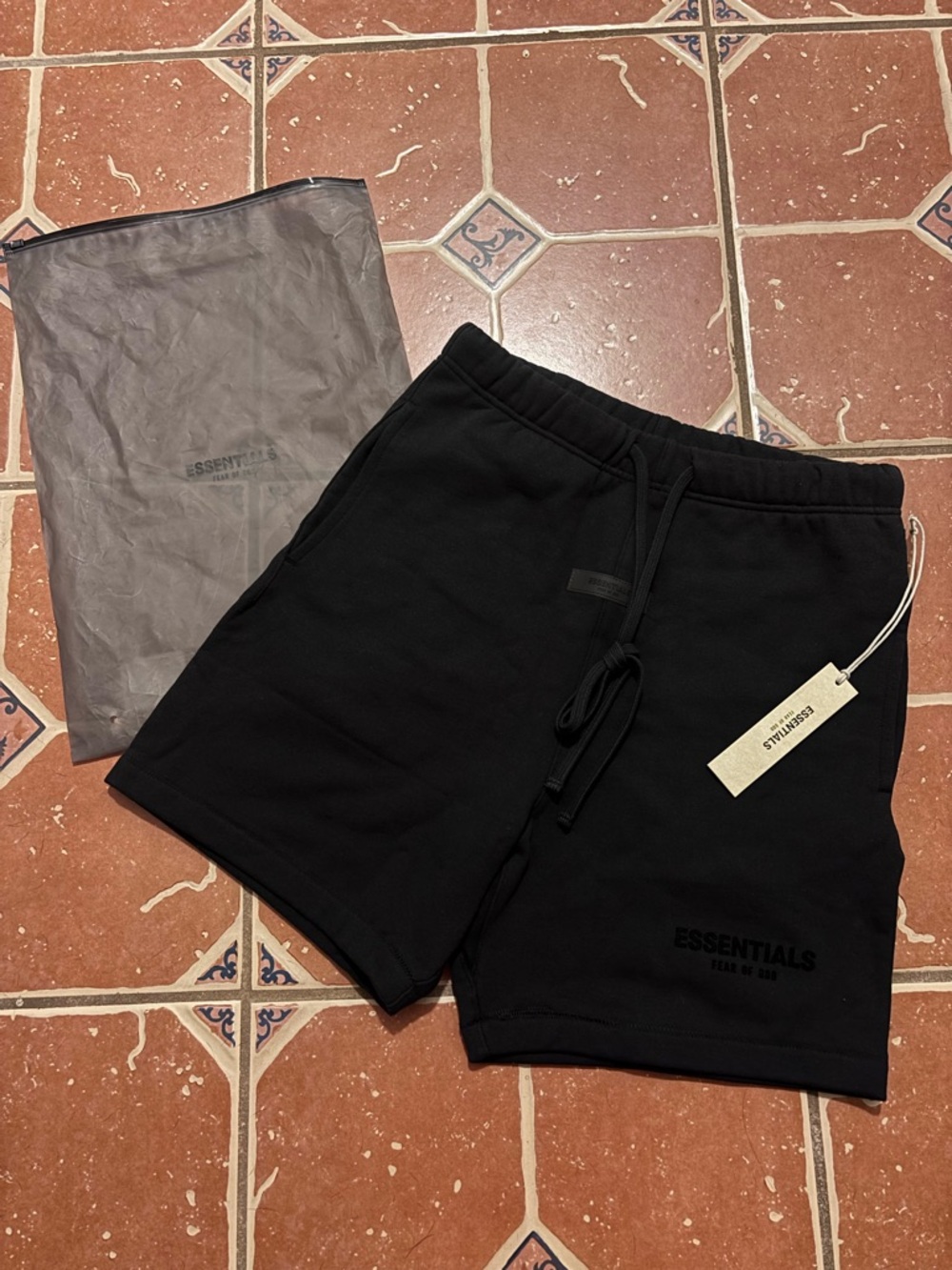 Essentials Black Mens Cotton Fleece Athletic Shorts